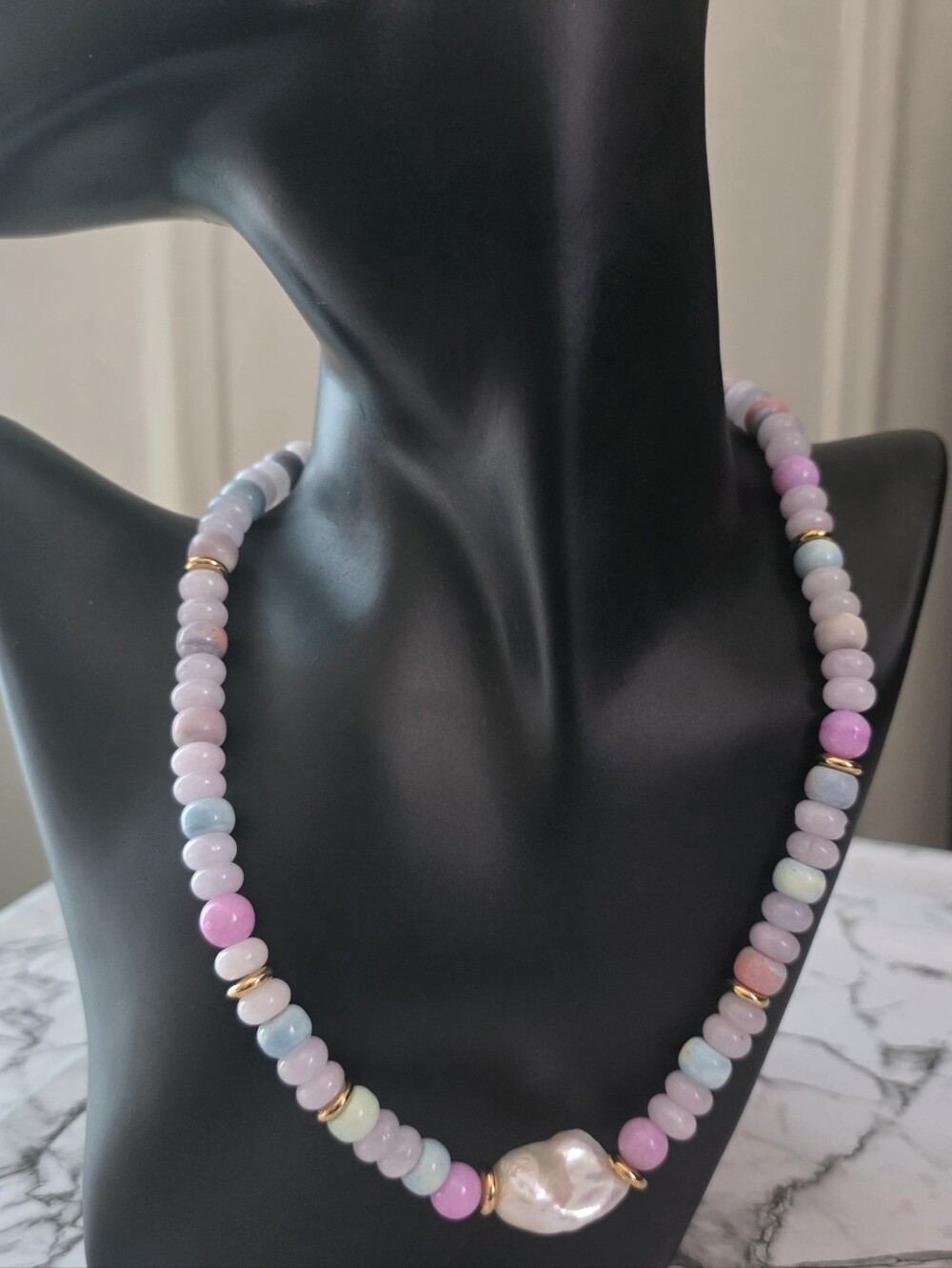 Pastel Beaded Necklace with Baroque Pearl - Women Jewelry